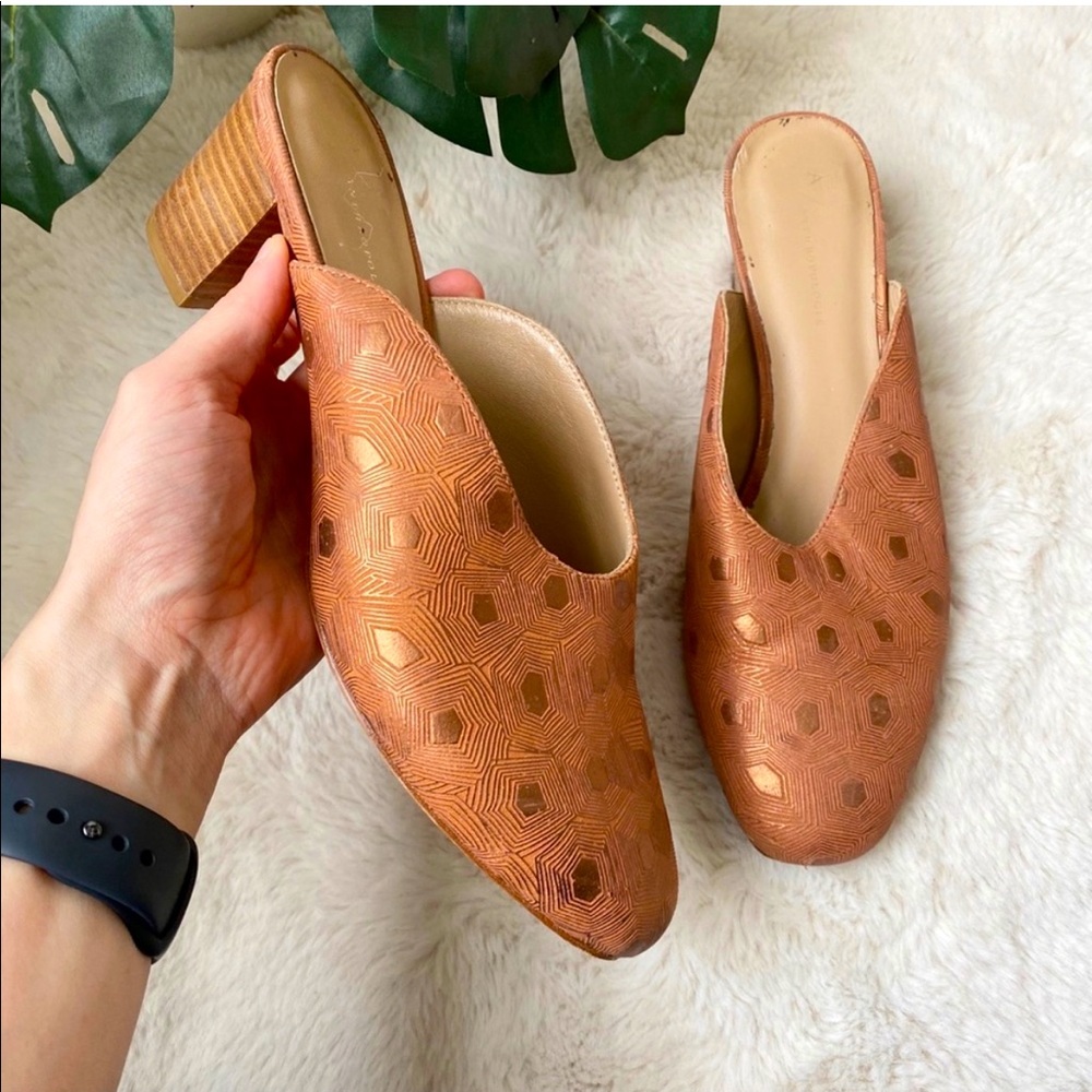 Anthropologie Slip On Metallic Heeled Mule